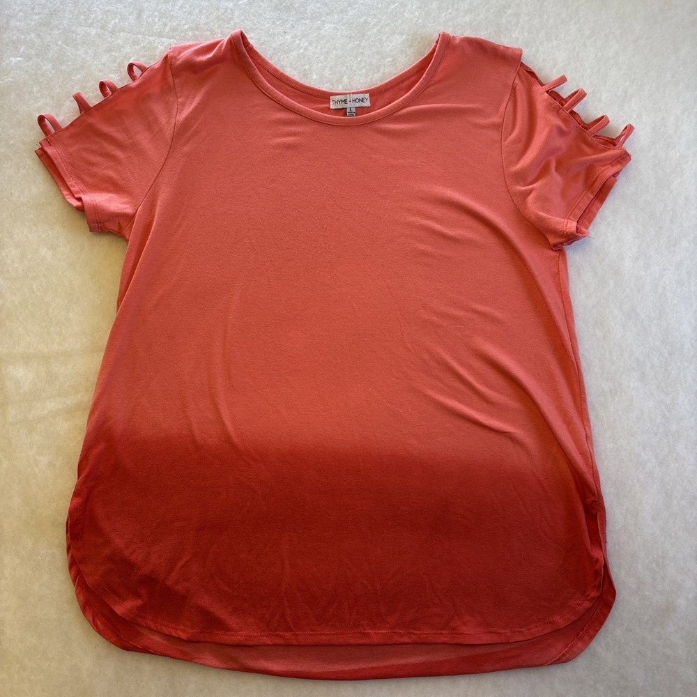Thyme & Honey‎ Top Women's Pink Ombré Open Short Sleeve Large